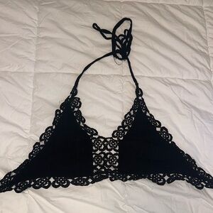 Black Crochet Tie Top | S